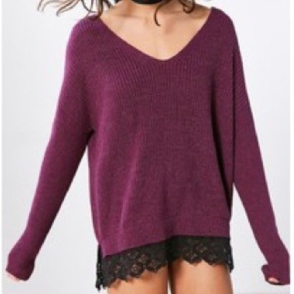 Oversized purple sweater with lace detail